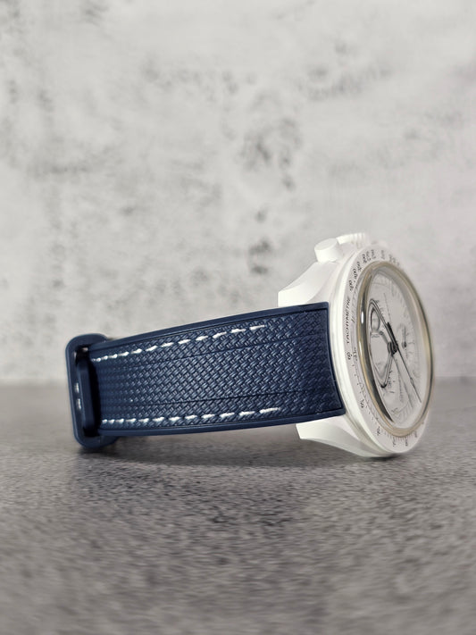 Rubber Curved Strap for Omega x Swatch MoonSwatch – Mission to the MoonPhase – Navy with White Stitch