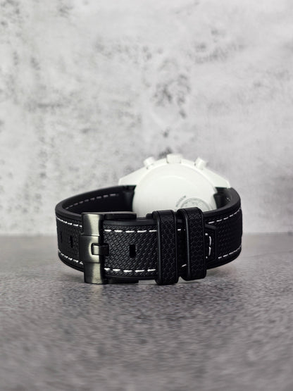 Omega X Swatch MoonSwatch Strap: Stitched Rubber Woven - Black & White Snoopy