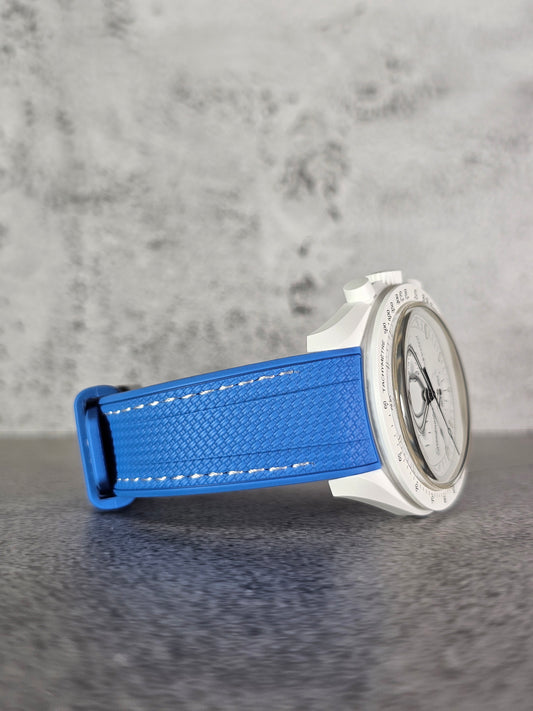 Rubber Curved Strap for Omega x Swatch MoonSwatch – Mission to the MoonPhase – Blue with Blue Stitch