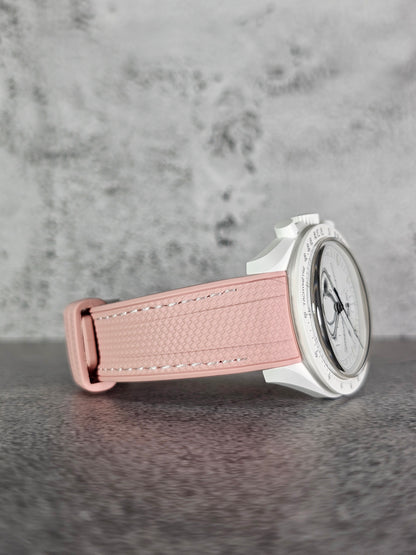 Omega X Swatch MoonSwatch Strap: Stitched Rubber Woven - Pink Snoopy