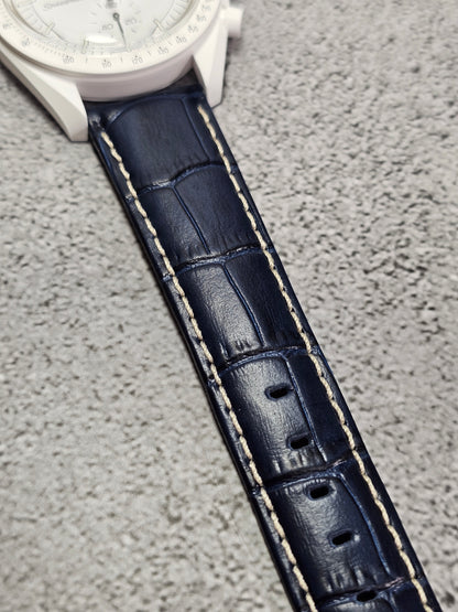 Omega X Swatch MoonSwatch Strap: Stitched Embossed Alligator - Navy