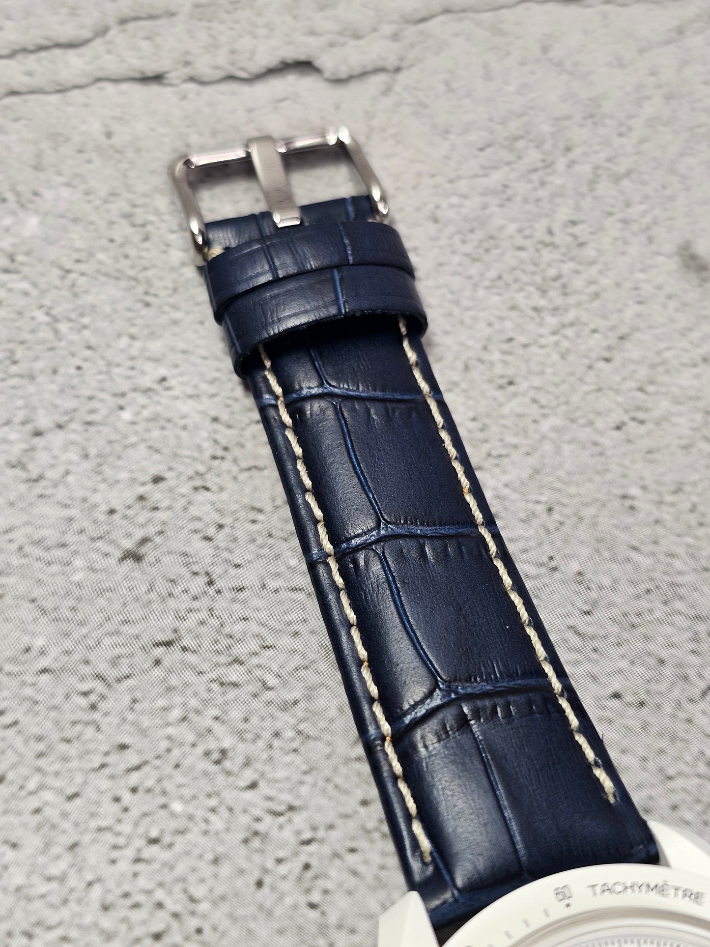 Omega X Swatch MoonSwatch Strap: Stitched Embossed Alligator - Navy