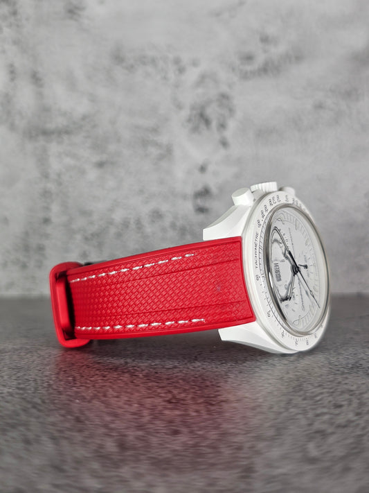 Rubber Curved Strap for Omega x Swatch MoonSwatch – Mission to the MoonPhase – Red with White Stitch