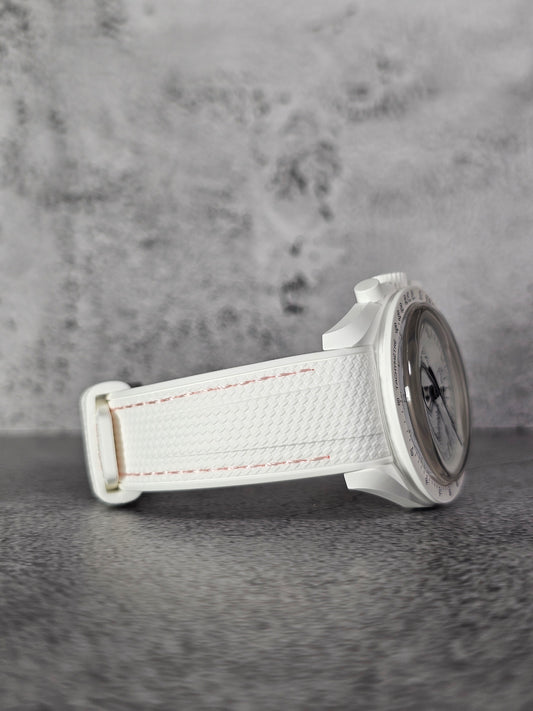 Rubber Curved Strap for Omega x Swatch MoonSwatch – Mission to the MoonPhase – White with Pink Stitch