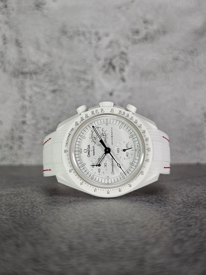 Omega X Swatch MoonSwatch Snoopy Strap: Rubber Woven - White & Red