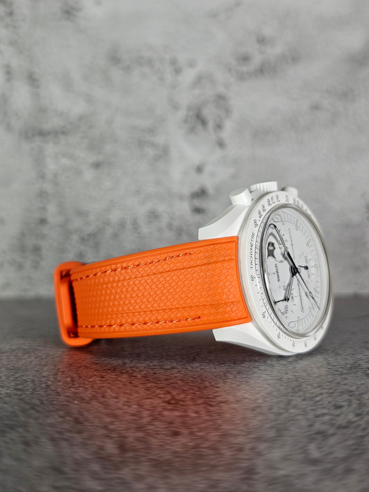 Rubber Curved Strap for Omega x Swatch MoonSwatch – Mission to the MoonPhase – Orange with Orange Stitch