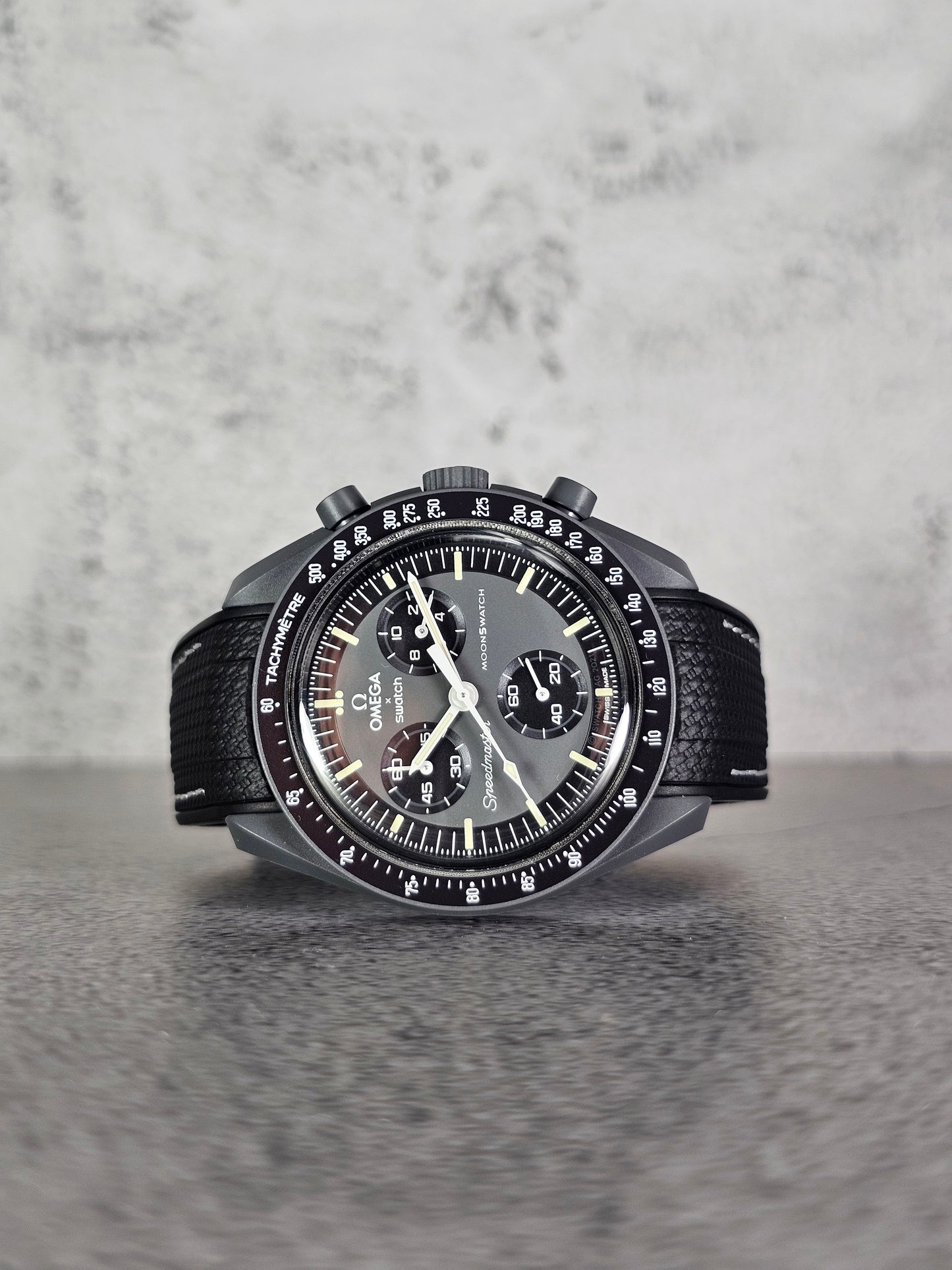 Omega X Swatch MoonSwatch Mercury Strap: Stitched Rubber Woven - Black & White