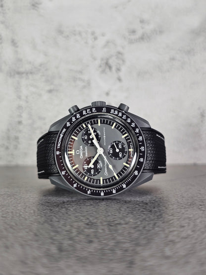 Omega X Swatch MoonSwatch Mercury Strap: Stitched Rubber Woven - Black & White