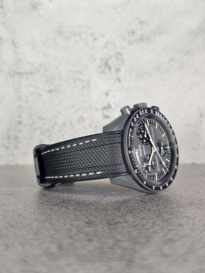 Omega X Swatch MoonSwatch Mercury Strap: Stitched Rubber Woven - Black & White