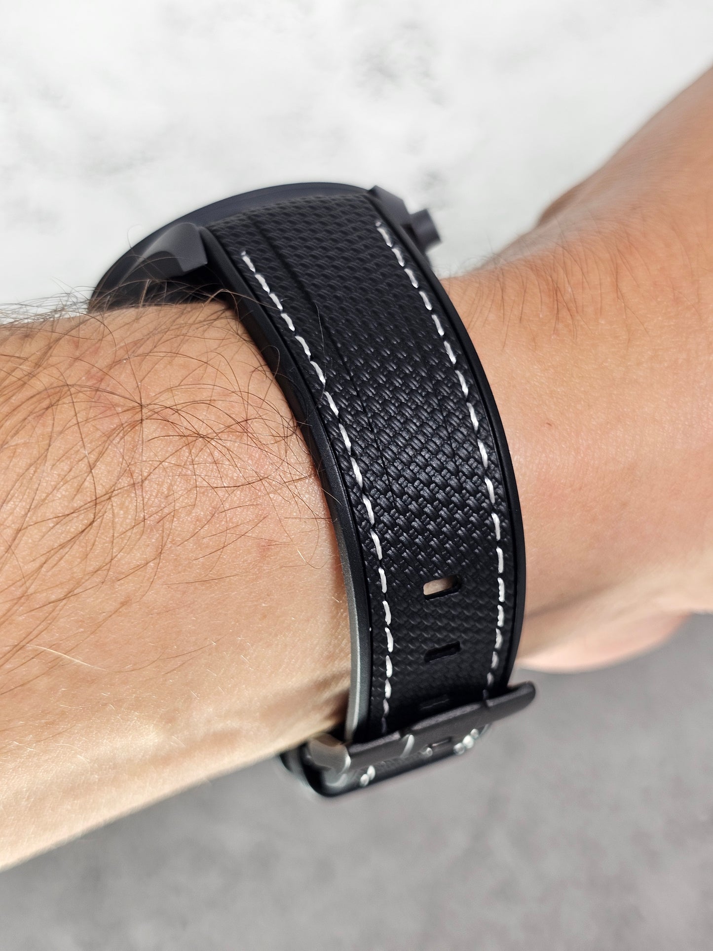 Omega X Swatch MoonSwatch Mercury Strap: Stitched Rubber Woven - Black & White