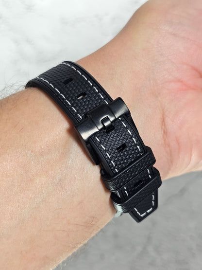 Omega X Swatch MoonSwatch Mercury Strap: Stitched Rubber Woven - Black & White