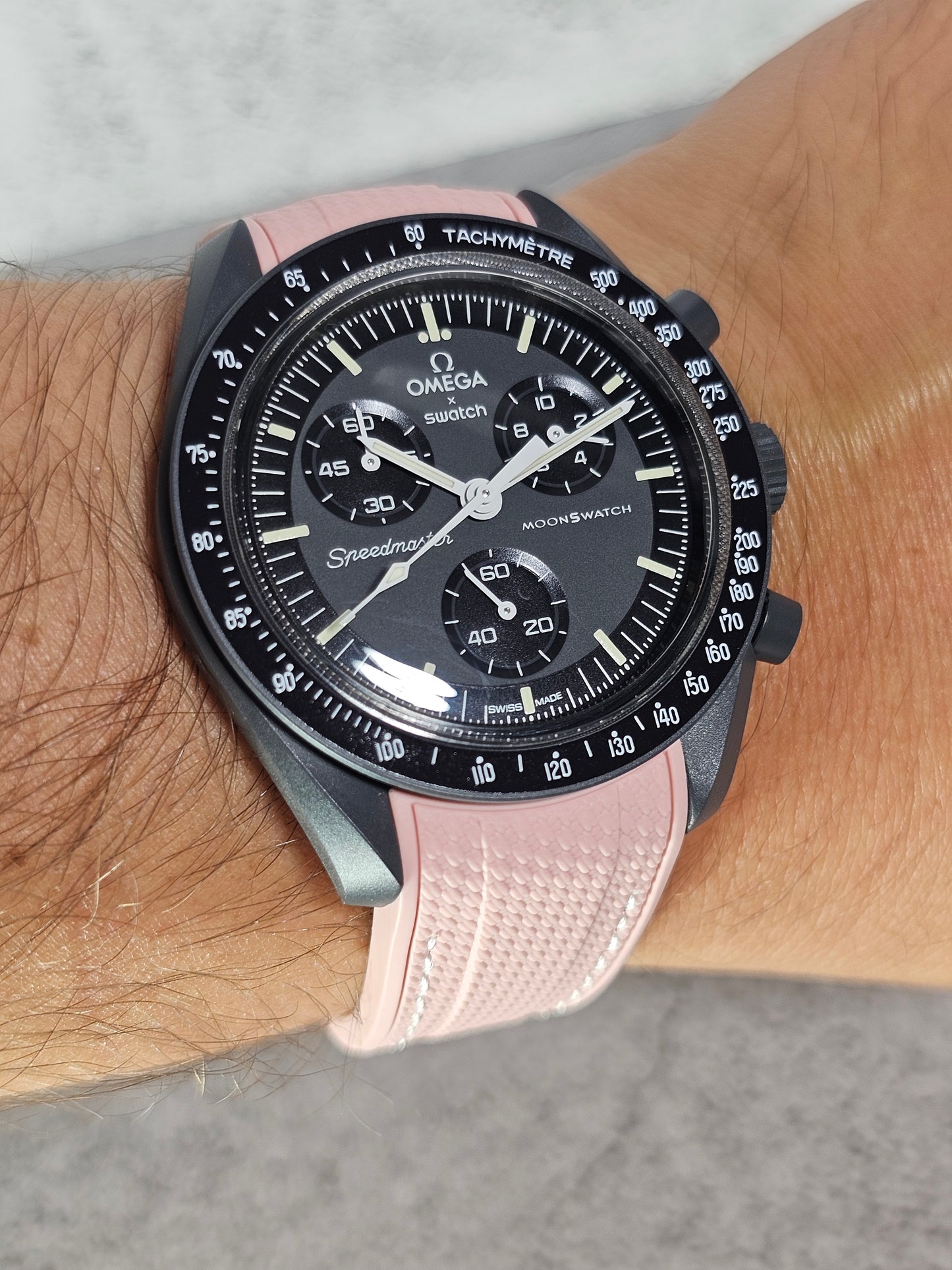 Omega X Swatch MoonSwatch Mercury Strap: Stitched Rubber Woven - Pink