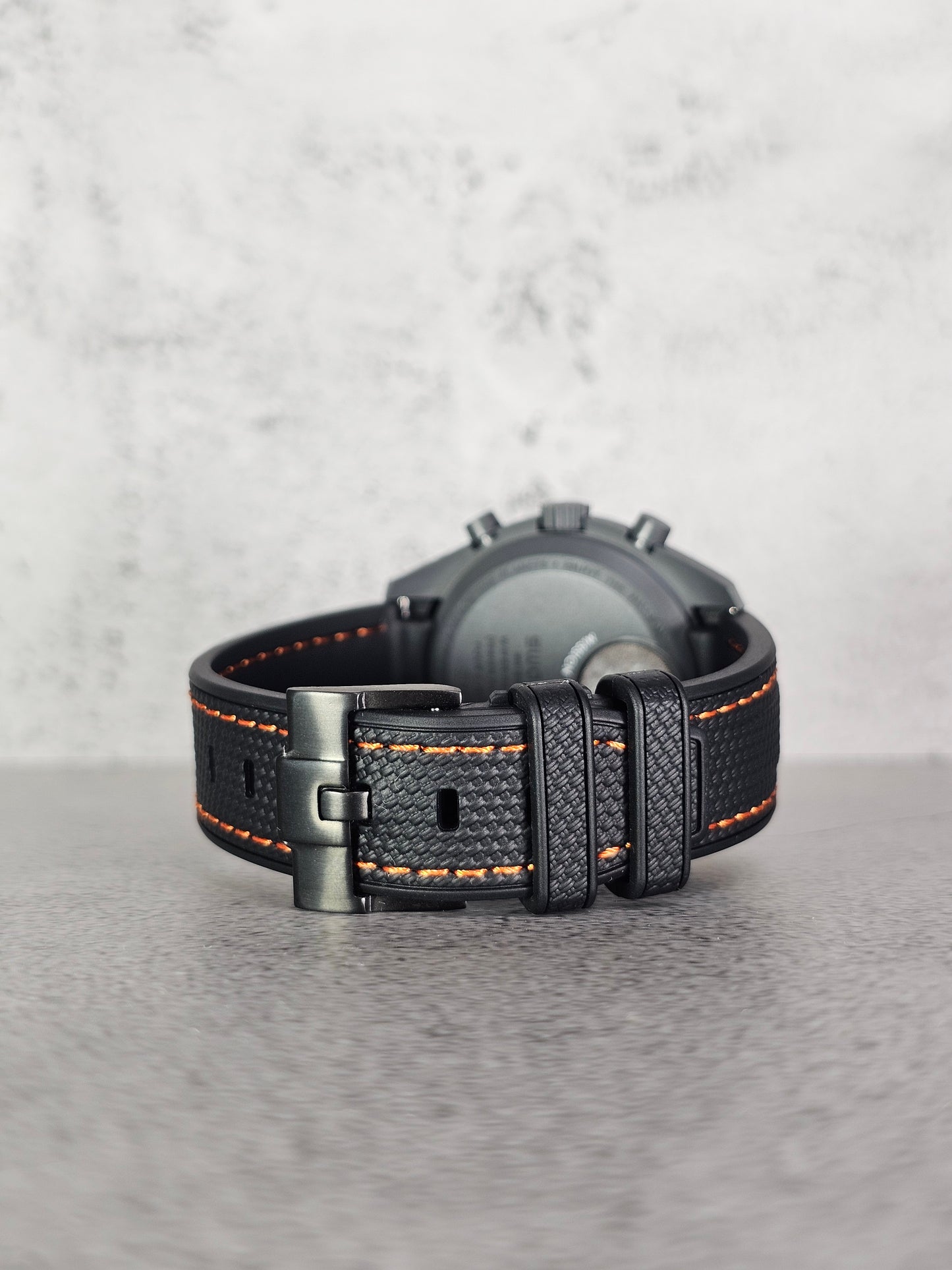 Omega X Swatch MoonSwatch Mercury Strap: Stitched Rubber Woven - Black & Orange