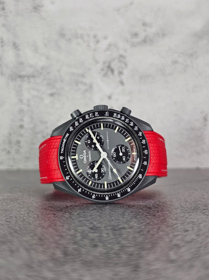 Omega X Swatch MoonSwatch Mercury Strap: Stitched Rubber Woven - Red