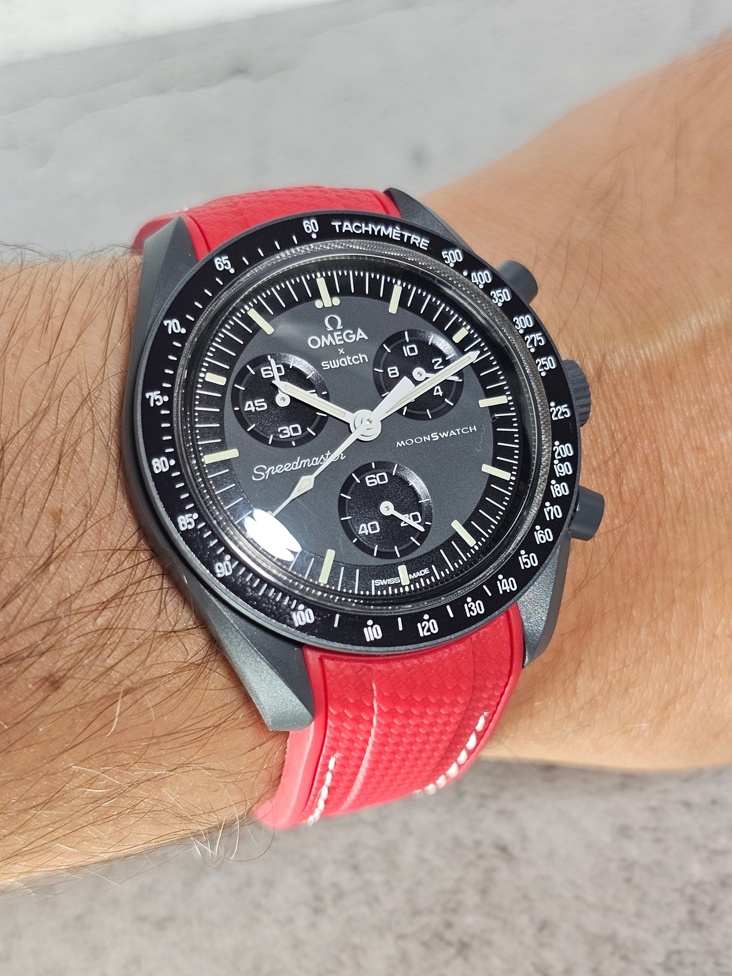 Omega X Swatch MoonSwatch Mercury Strap: Stitched Rubber Woven - Red