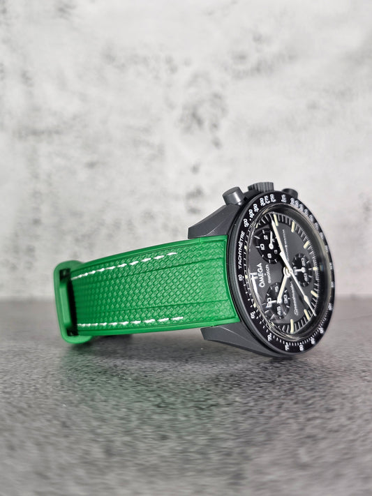 Rubber Curved Strap for Omega x Swatch MoonSwatch – Mission to Mercury – Green with White Stitch