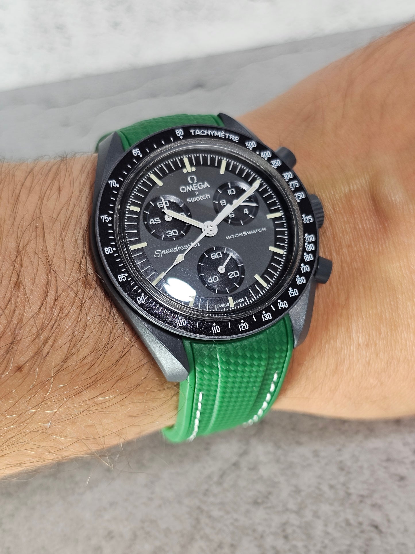 Omega X Swatch MoonSwatch Mercury Strap: Stitched Rubber Woven - Green