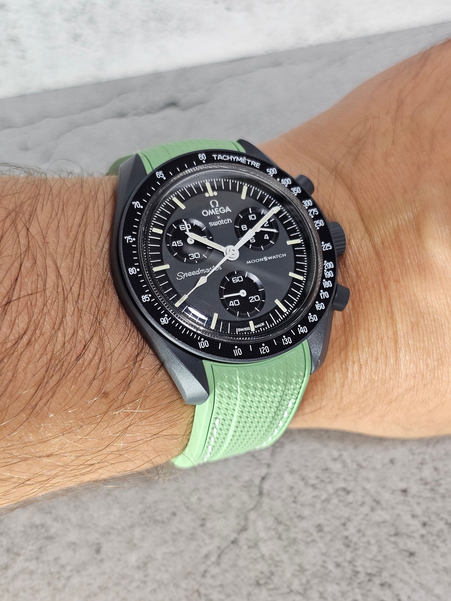 Omega X Swatch MoonSwatch Mercury Strap: Stitched Rubber Woven - Sage