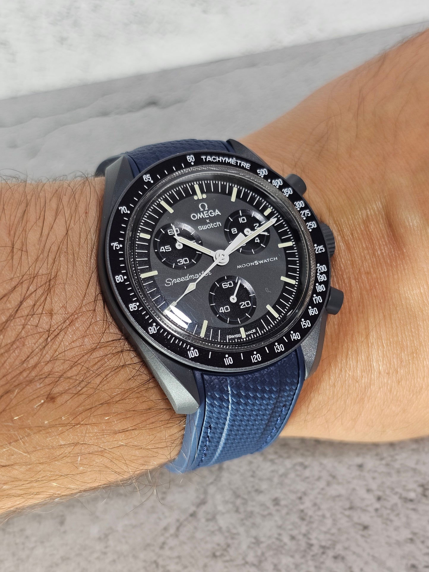 Omega X Swatch MoonSwatch Mercury Strap: Stitched Rubber Woven - Navy