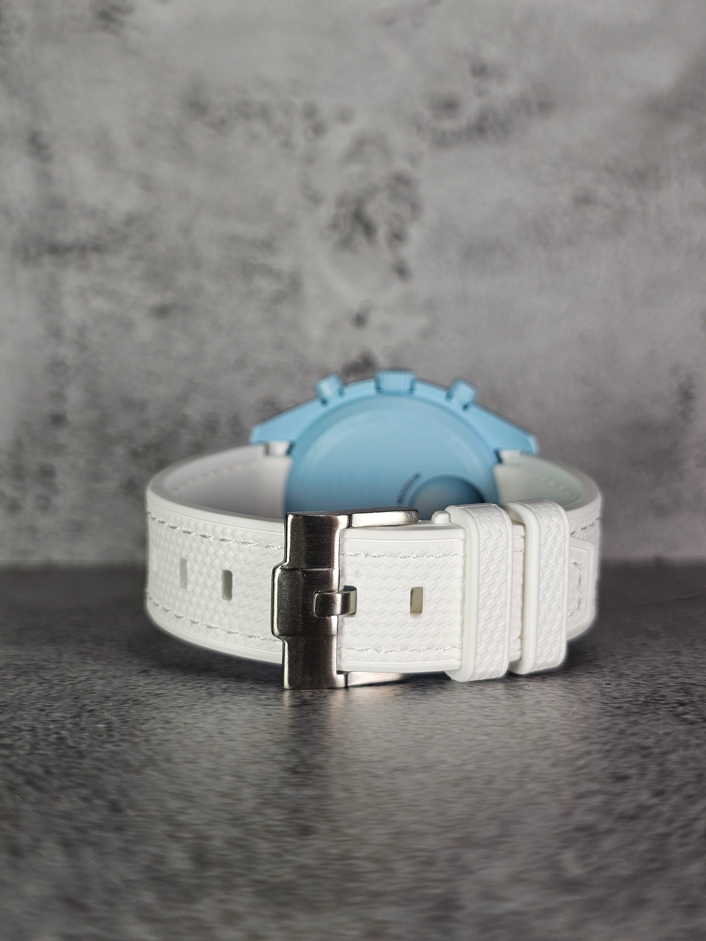 Omega X Swatch Uranus MoonSwatch Strap: Stitched Rubber Woven - White