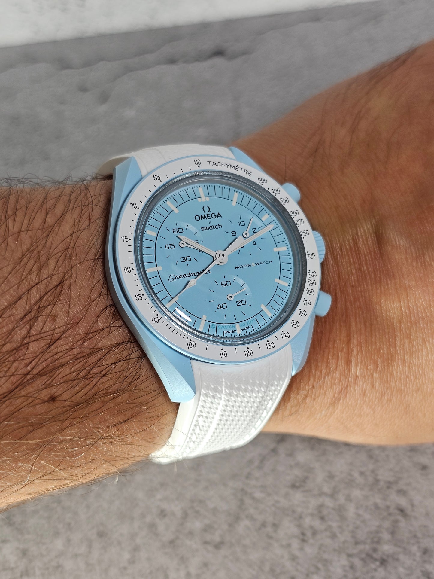 Omega X Swatch Uranus MoonSwatch Strap: Stitched Rubber Woven - White