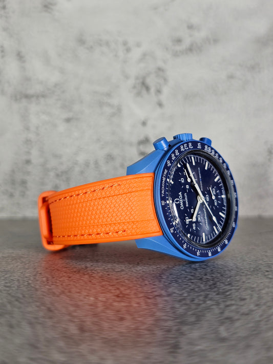 Rubber Curved Strap for Omega x Swatch MoonSwatch – Mission to Neptune – Orange with Orange Stitch