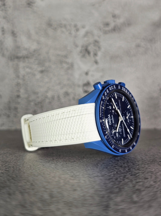Rubber Curved Strap for Omega x Swatch MoonSwatch – Mission to Neptune – White with White Stitch
