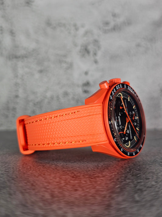 Rubber Curved Strap for Omega x Swatch MoonSwatch – Mission on Earth: Lava – Orange with Orange Stitch