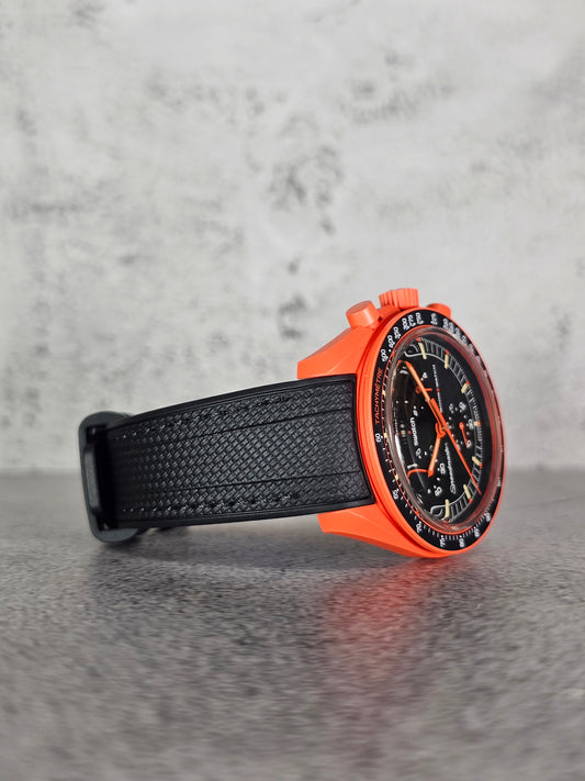 Rubber Curved Strap for Omega x Swatch MoonSwatch – Mission on Earth: Lava – Black with Black Stitch