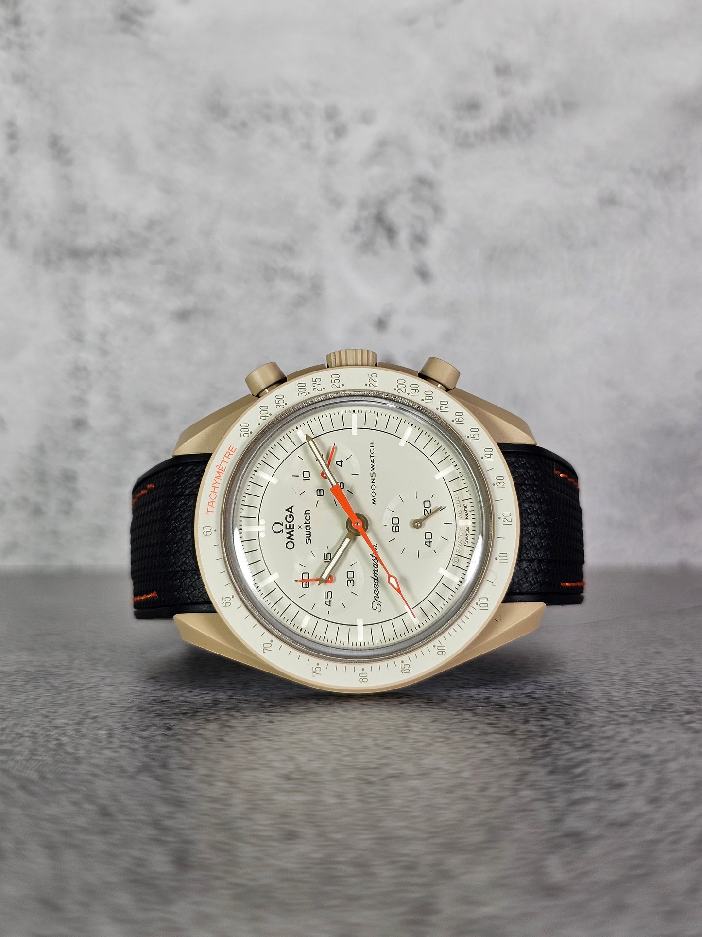 Omega X Swatch MoonSwatch Jupiter Strap: Rubber Woven - Black & Orange