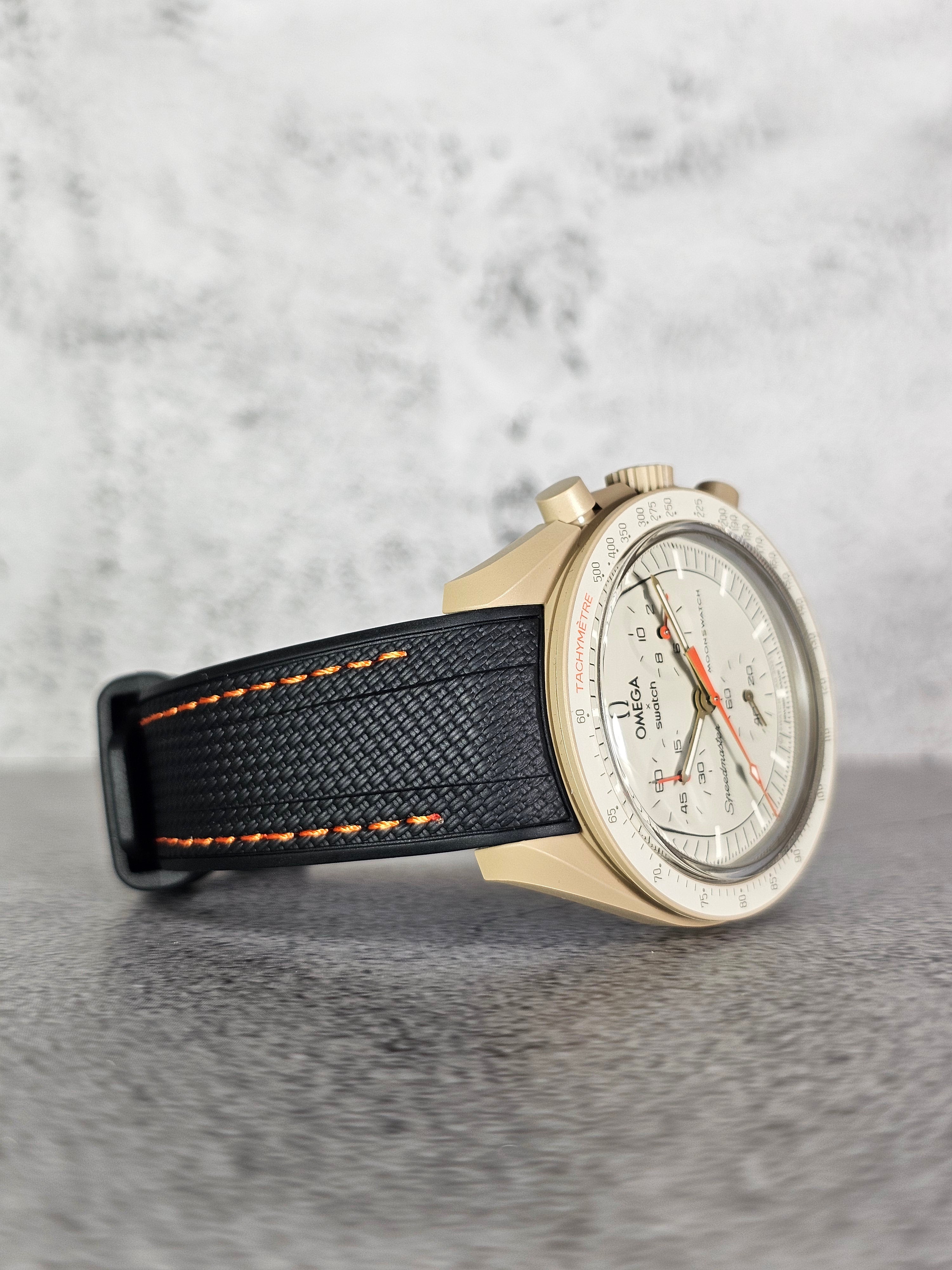 Omega X Swatch MoonSwatch Jupiter Strap: Rubber Woven - Black & Orange –  MGB WATCHES