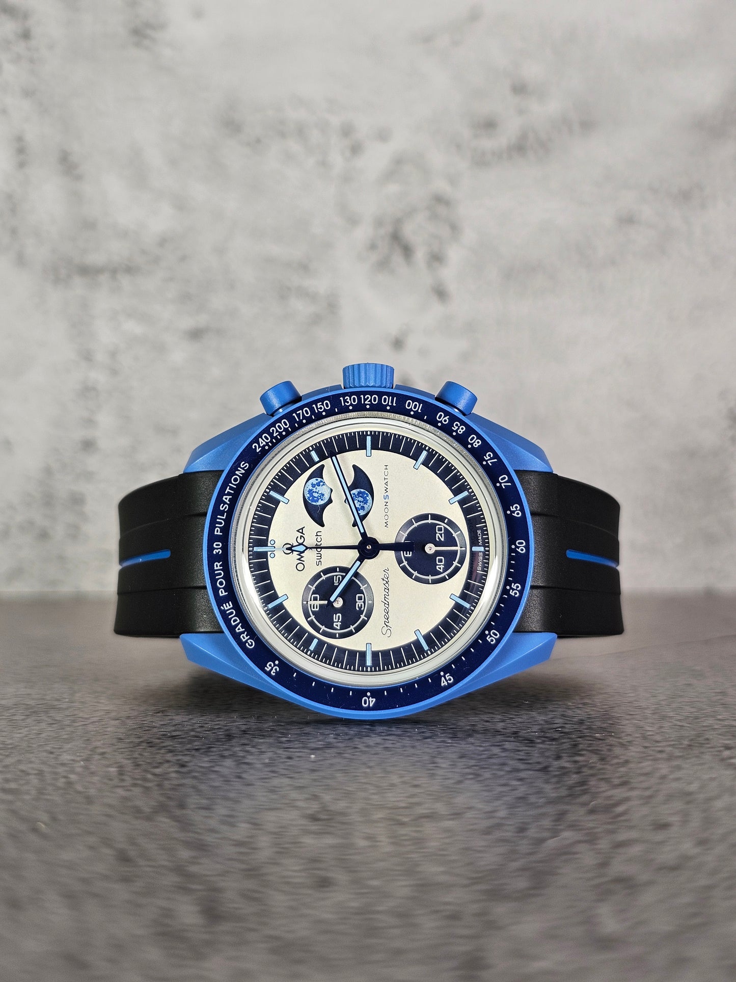 Omega X Swatch Super Blue Moon MoonSwatch Strap: Rubber  - Black & Blue