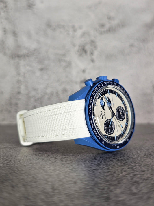 Omega X Swatch Super Blue Moon MoonSwatch Strap: Stitched Rubber Woven - White