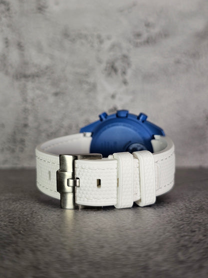 Omega X Swatch Super Blue Moon MoonSwatch Strap: Stitched Rubber Woven - White