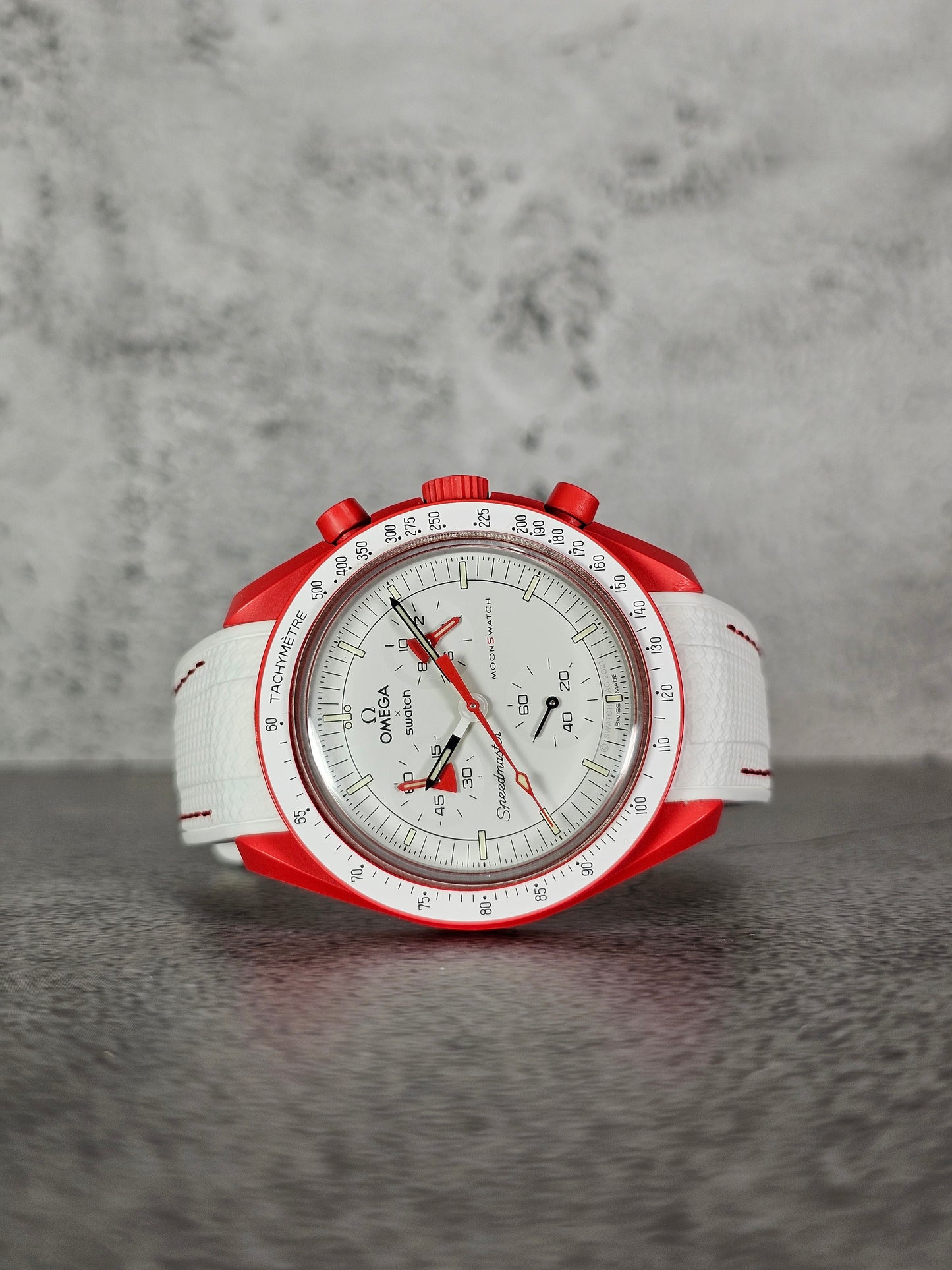 Omega X Swatch MoonSwatch Strap: Rubber Woven - White & Red