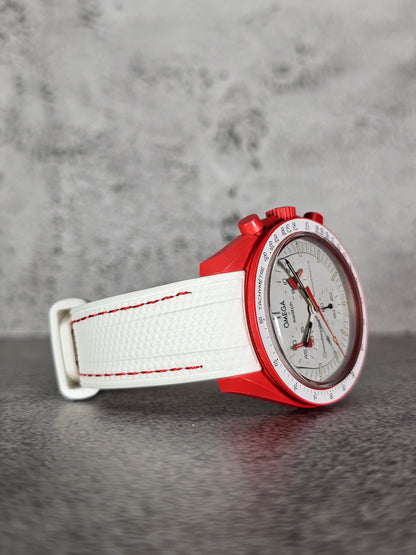 Omega X Swatch MoonSwatch Strap: Rubber Woven - White & Red