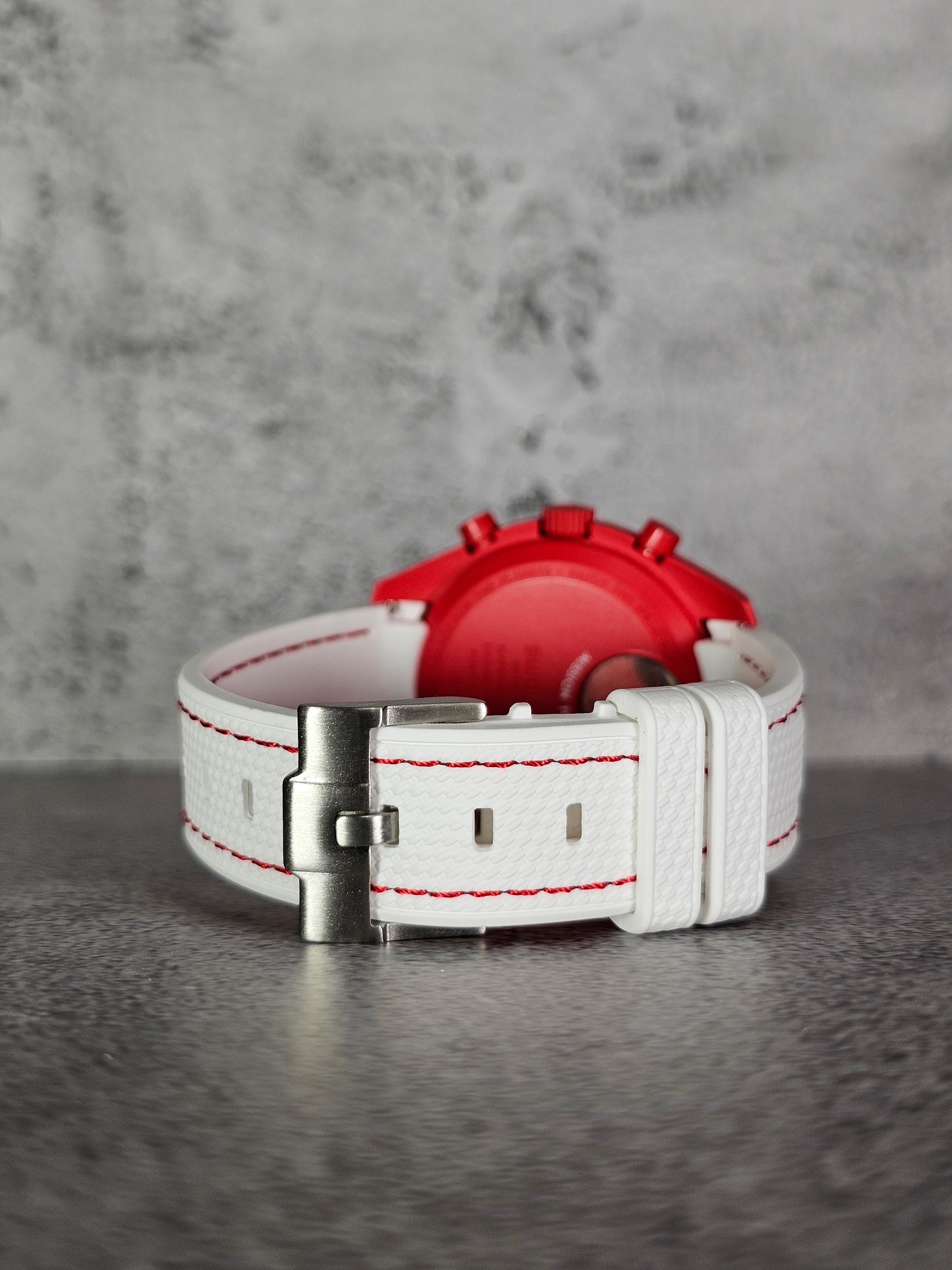 Omega X Swatch MoonSwatch Strap: Rubber Woven - White & Red