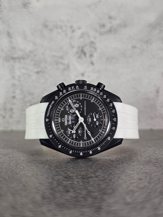 Rubber Curved Strap for Omega x Swatch MoonSwatch – Mission to the MoonPhase – Engraved White