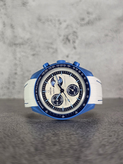 Omega X Swatch Super Blue Moon MoonSwatch Strap: Stitched Rubber Woven - White & Blue