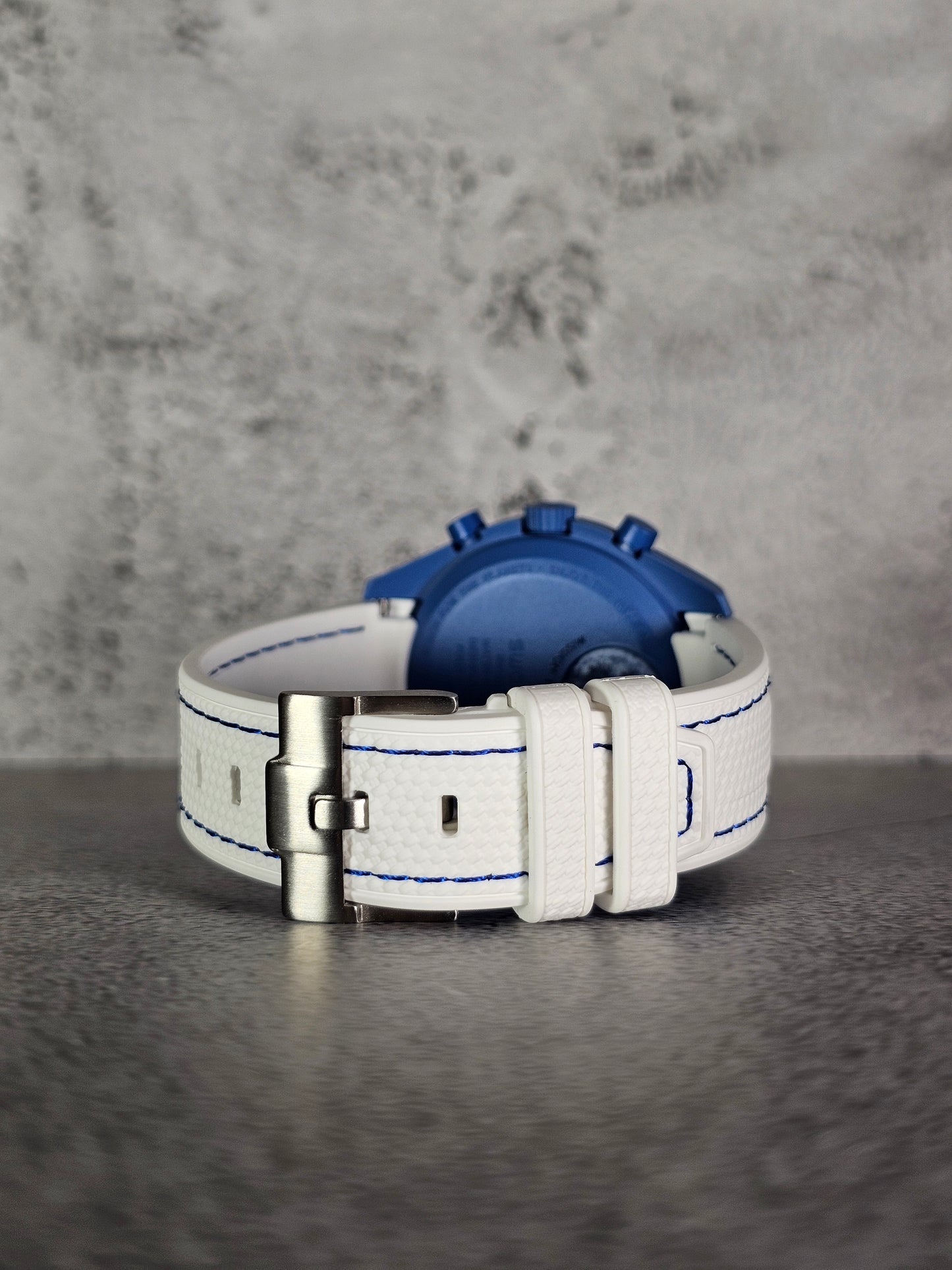 Omega X Swatch Super Blue Moon MoonSwatch Strap: Stitched Rubber Woven - White & Blue