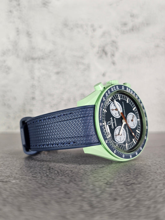 Rubber Curved Strap for Omega x Swatch MoonSwatch – Mission on Earth – Navy with Navy Stitch