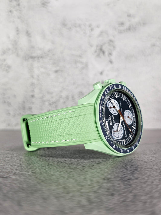 Rubber Curved Strap for Omega x Swatch MoonSwatch – Mission on Earth – Mint Green with White Stitch