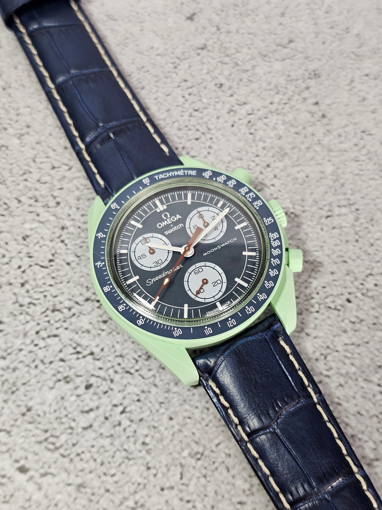 Omega X Swatch Earth MoonSwatch Strap: Stitched Embossed Alligator - Navy