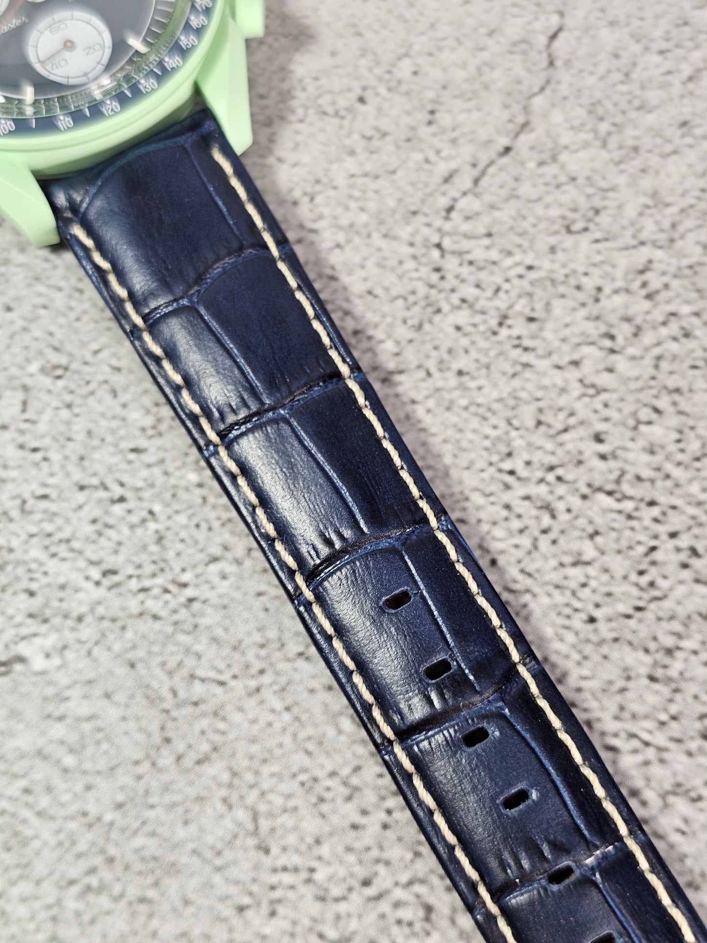 Omega X Swatch Earth MoonSwatch Strap: Stitched Embossed Alligator - Navy