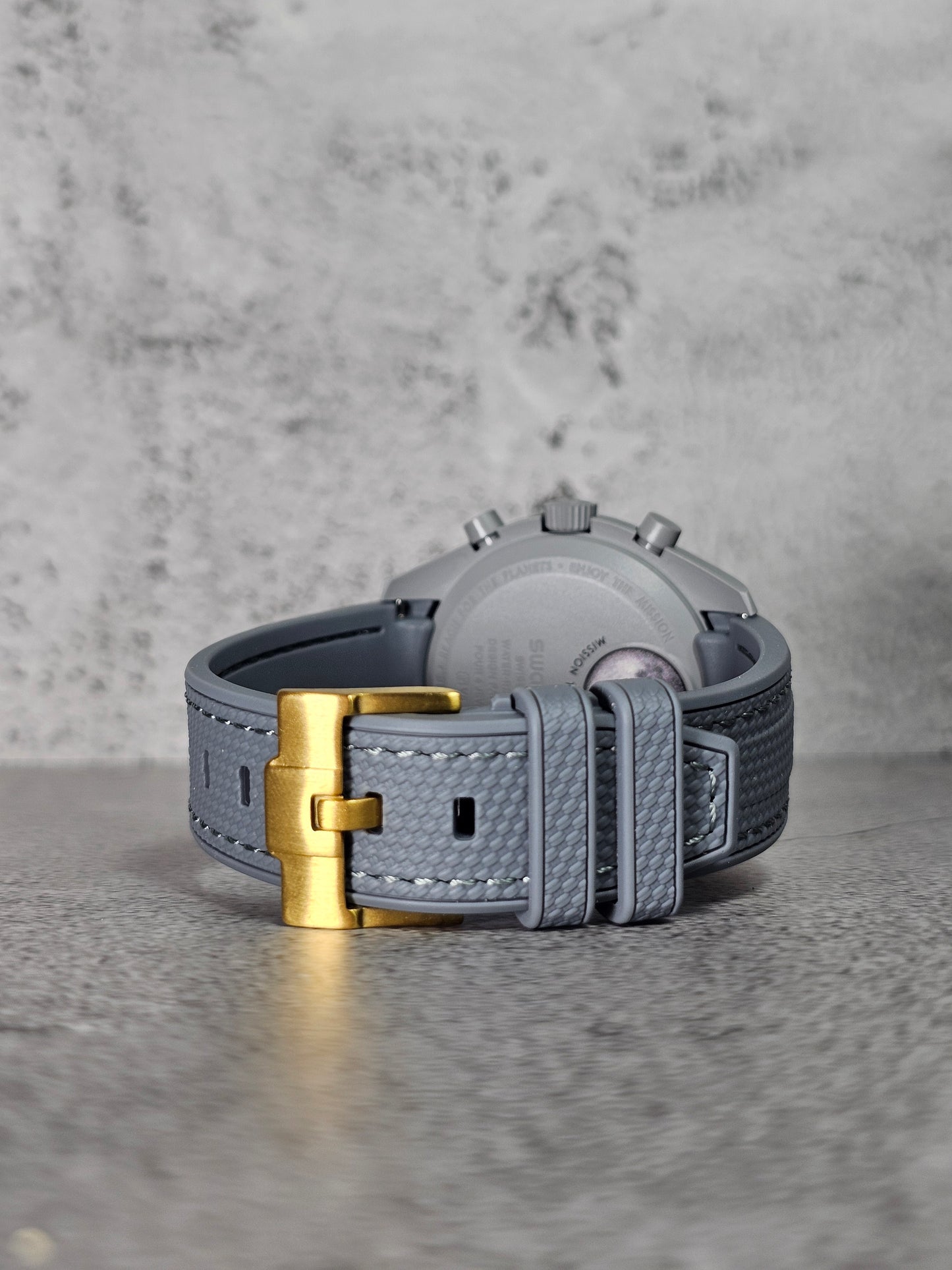 Omega X Swatch MoonShine Gold Strap: Grey Rubber Woven - Moon