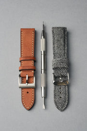 Autumn Winter Strap Bundle – Brown Leather & Tweed + Tool (20–22mm Universal Fit)