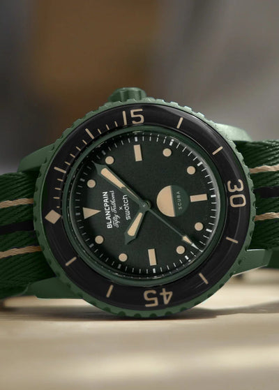 Blancpain x Swatch Green Abyss Scuba Fifty Fathoms Dive Watch SO35G100