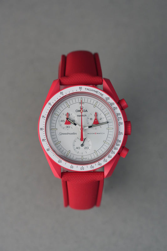 MoonSwatch Mars Sailcloth Effect FKM Rubber Strap with Deployant Clasp - Red