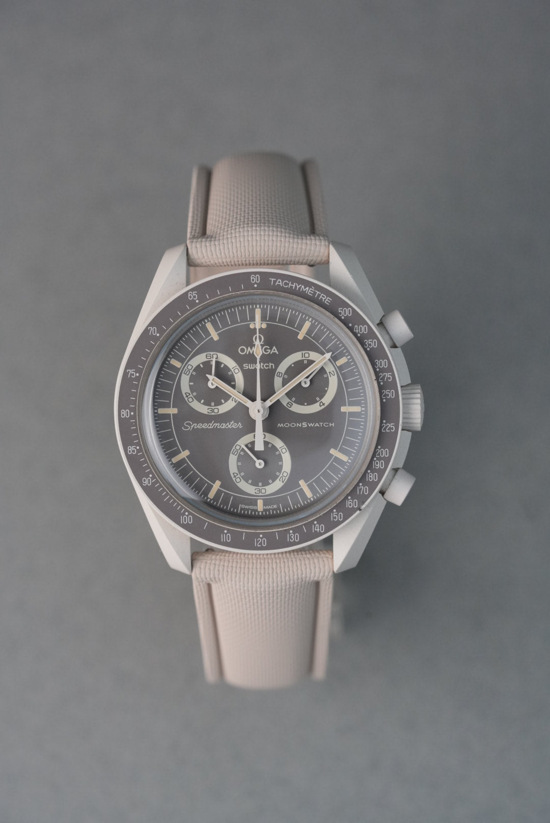 MoonSwatch Desert Sailcloth Effect FKM Rubber Strap with Deployant Clasp - Cream