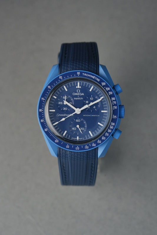 MoonSwatch Neptune Rubber Woven Strap — Navy with Blue Stitch